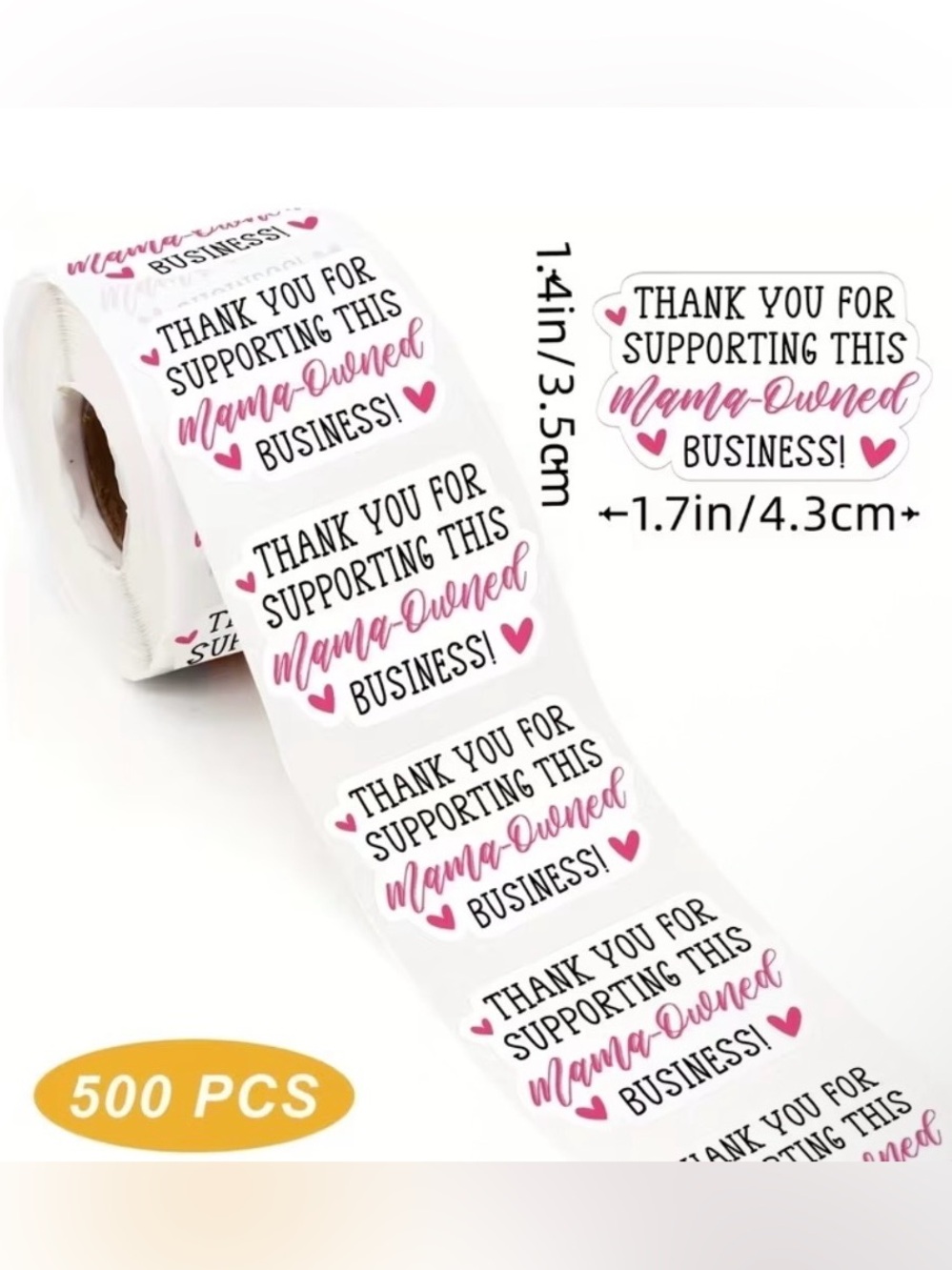 “Mama-Owned Business” Pink and Black Thank You Stickers - 500 Stickers